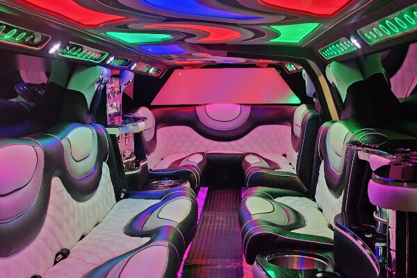 caddy limo black and white leather seats